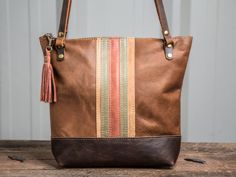 Ready to Ship | Minimal Stripe Leather tote w/ tassel