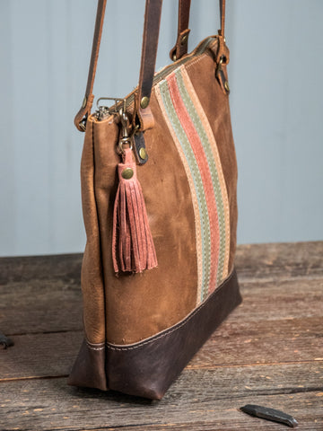 Ready to Ship | Minimal Stripe Leather tote w/ tassel