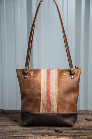 Ready to Ship | Minimal Stripe Leather tote w/ tassel