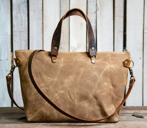 Waxed Canvas 70's Bowler Bag | Leather and Waxed Canvas Purse | Limited Edition | Medium | Lined Bag