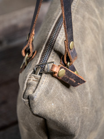 Ready to Ship | Handmade waxed canvas & Leather Tote Bag | Small Classic | Pinstripe Lined