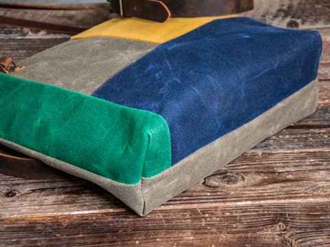 Ready to Ship | Handmade Leather and Waxed Canvas Tote bag | Medium | Four colorway patchwork
