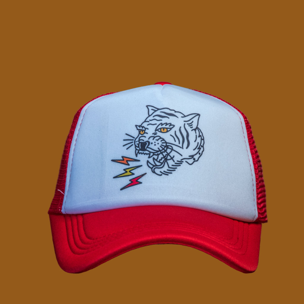 Trucker Hat | Hand Printed | Get 'Em Tiger | Red Hat