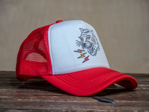 Trucker Hat | Hand Printed | Get 'Em Tiger | Red Hat