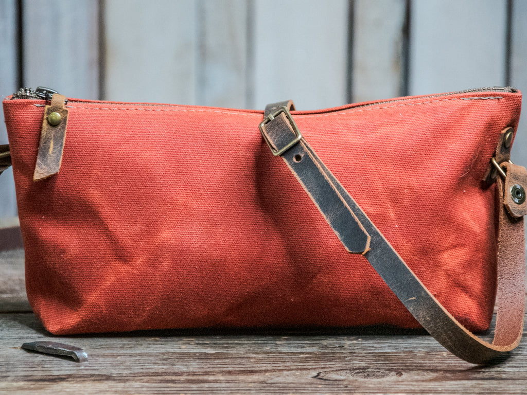 NEW Waxed Canvas | The Mini-Zipper Bag | Crossbody strap | Ready to Ship | Burnt Tangerine