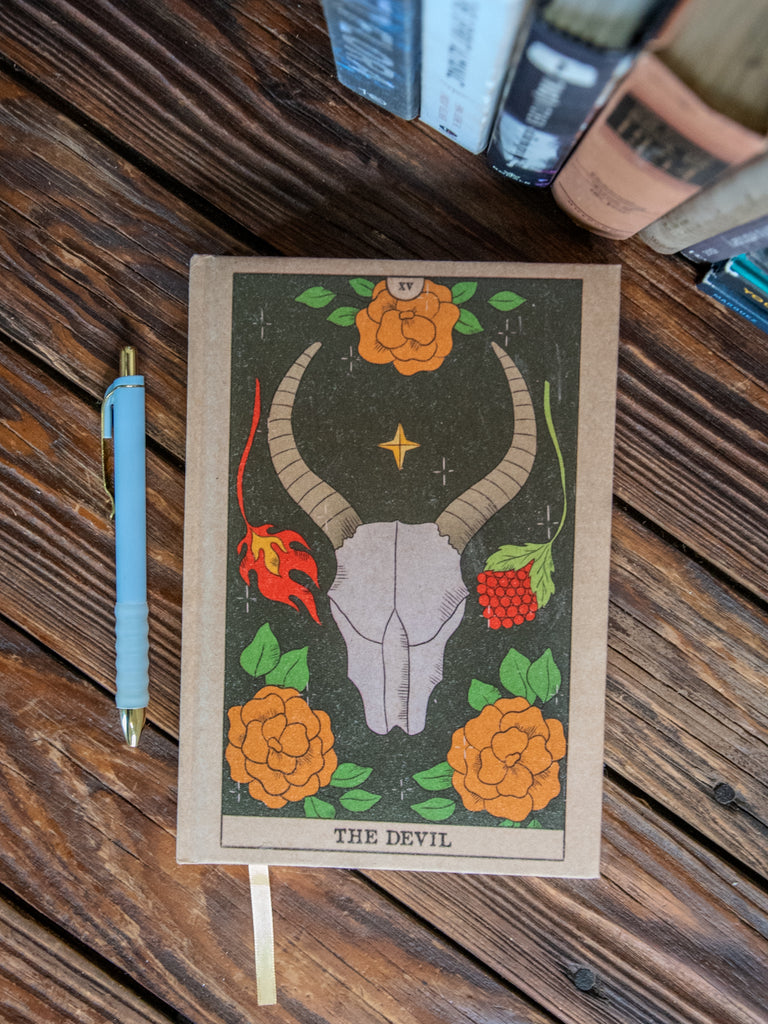 The Journal | Handprinted | 8x5 | Glum Lot Press + In Blue | The Devil Tarot