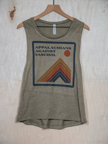 Made In Usa | Printed Muscle Tank | Olive | Appalachians Against Fascism