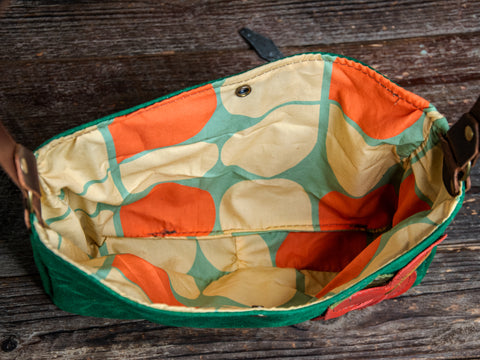 Ready to Ship | Small Handmade waxed canvas shoulder Bag | Emerald Green Snap Floral