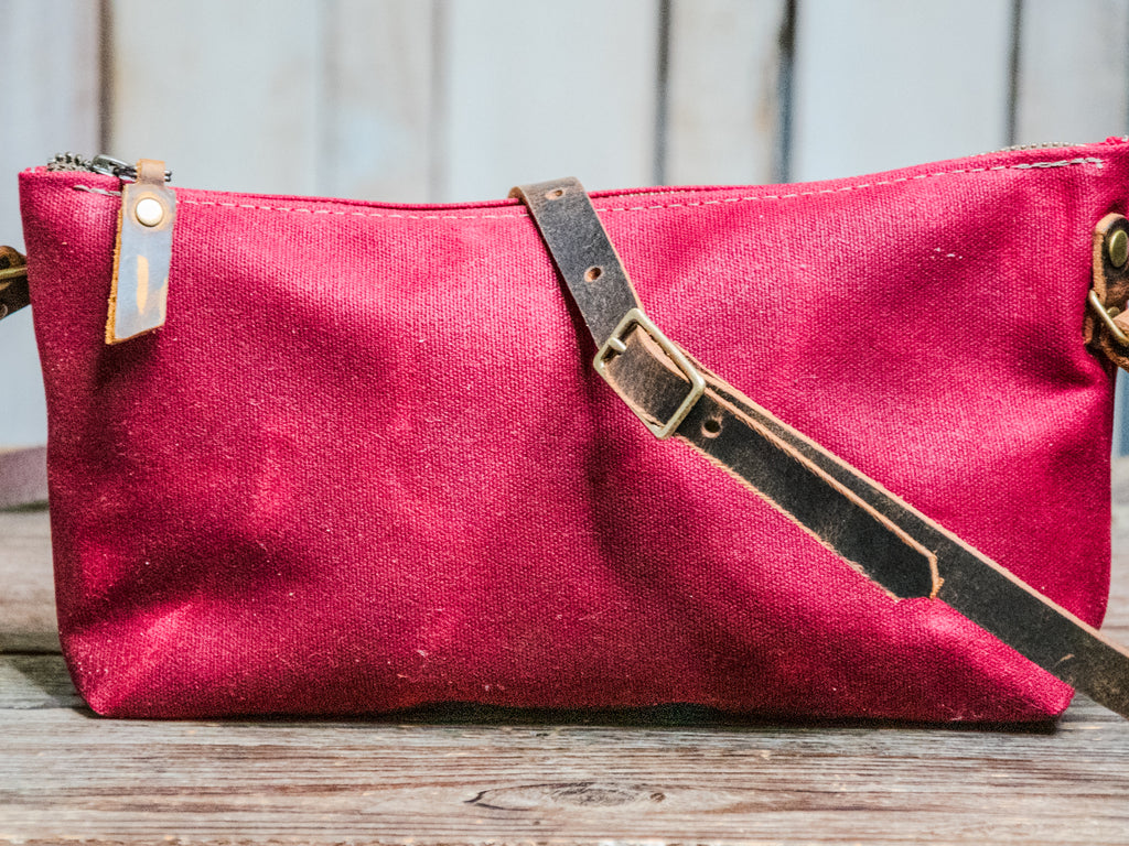 NEW Waxed Canvas | The Mini-Zipper Bag | Crossbody strap | Ready to Ship | Red