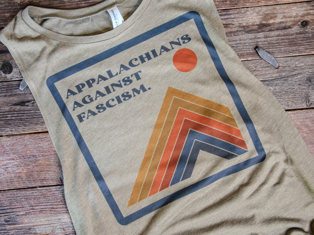 Made In Usa | Printed Muscle Tank | Olive | Appalachians Against Fascism
