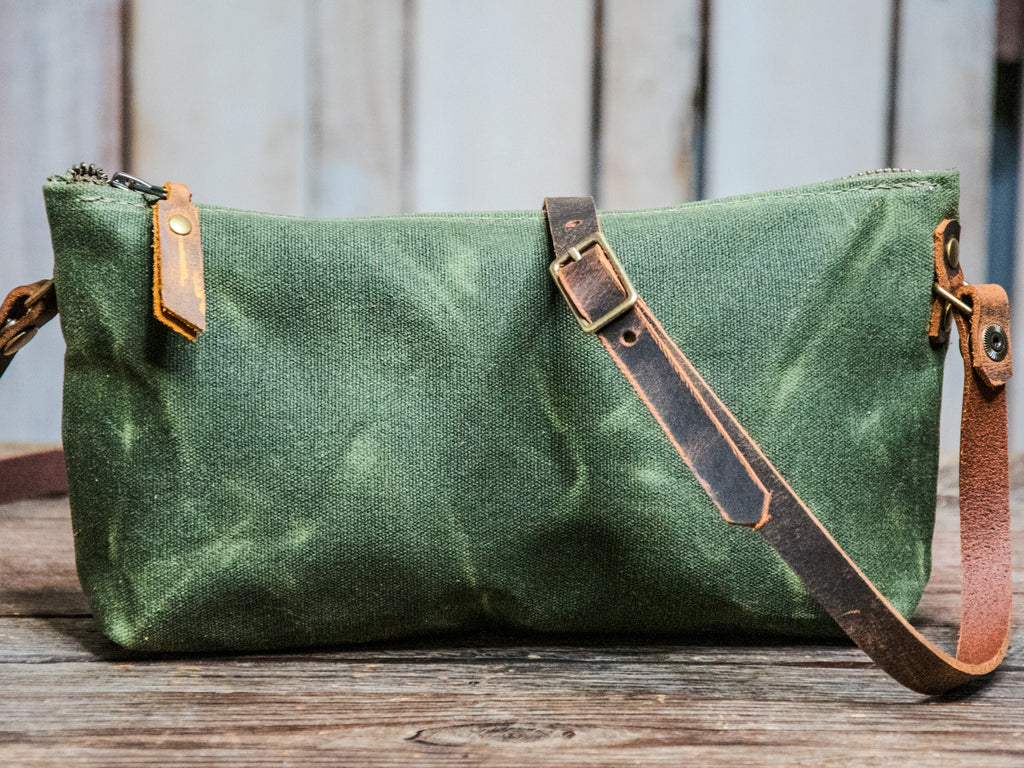 NEW Waxed Canvas | The Mini-Zipper Bag | Crossbody strap | Ready to Ship | Olive