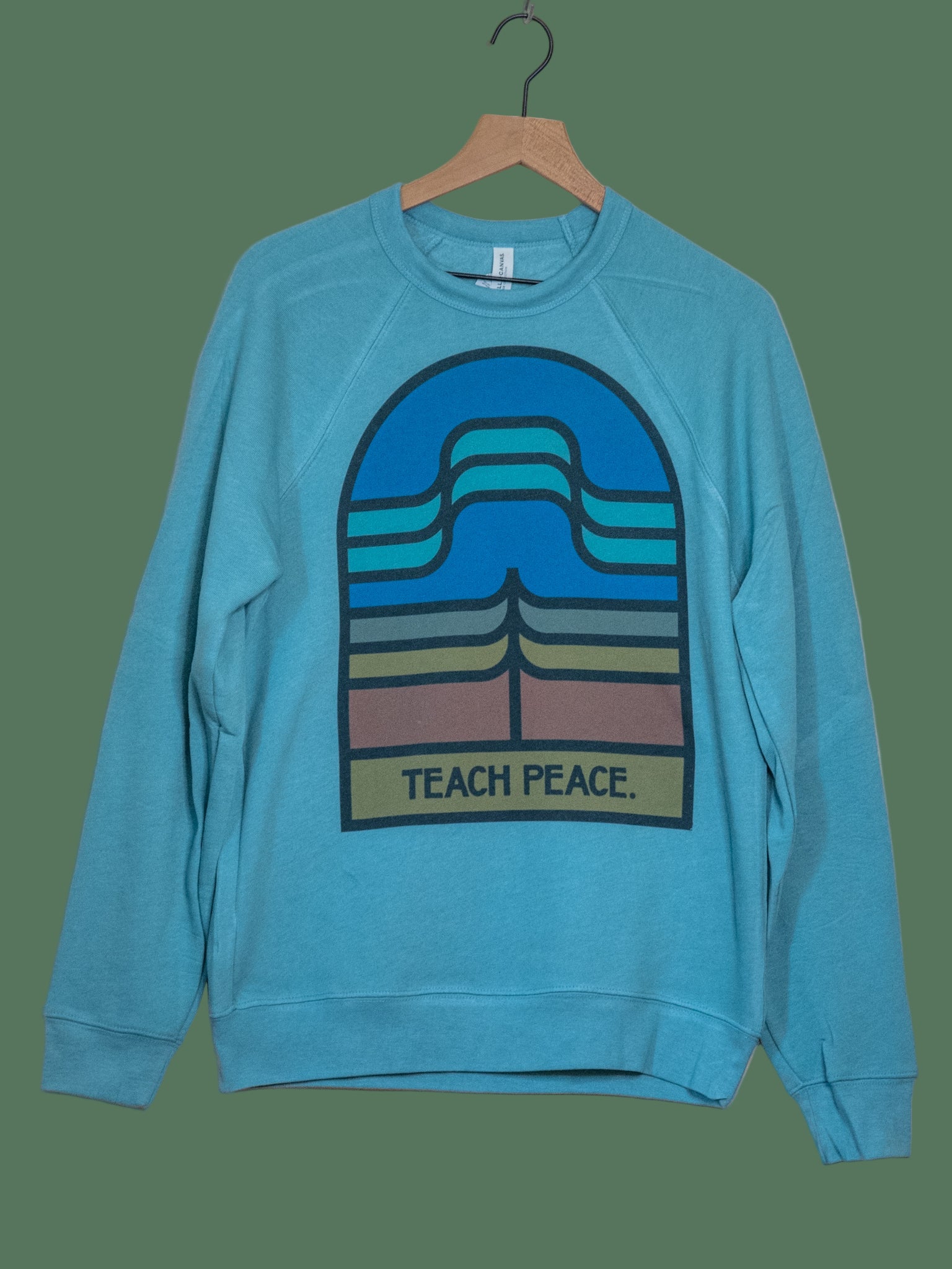 Handprinted Sweatshirt | Teach Peace |  Lagoon Blue