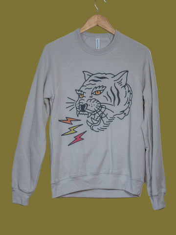 Handprinted Sweatshirt | Get 'Em Tiger | Unisex Tri-Blend |  Heather Dust