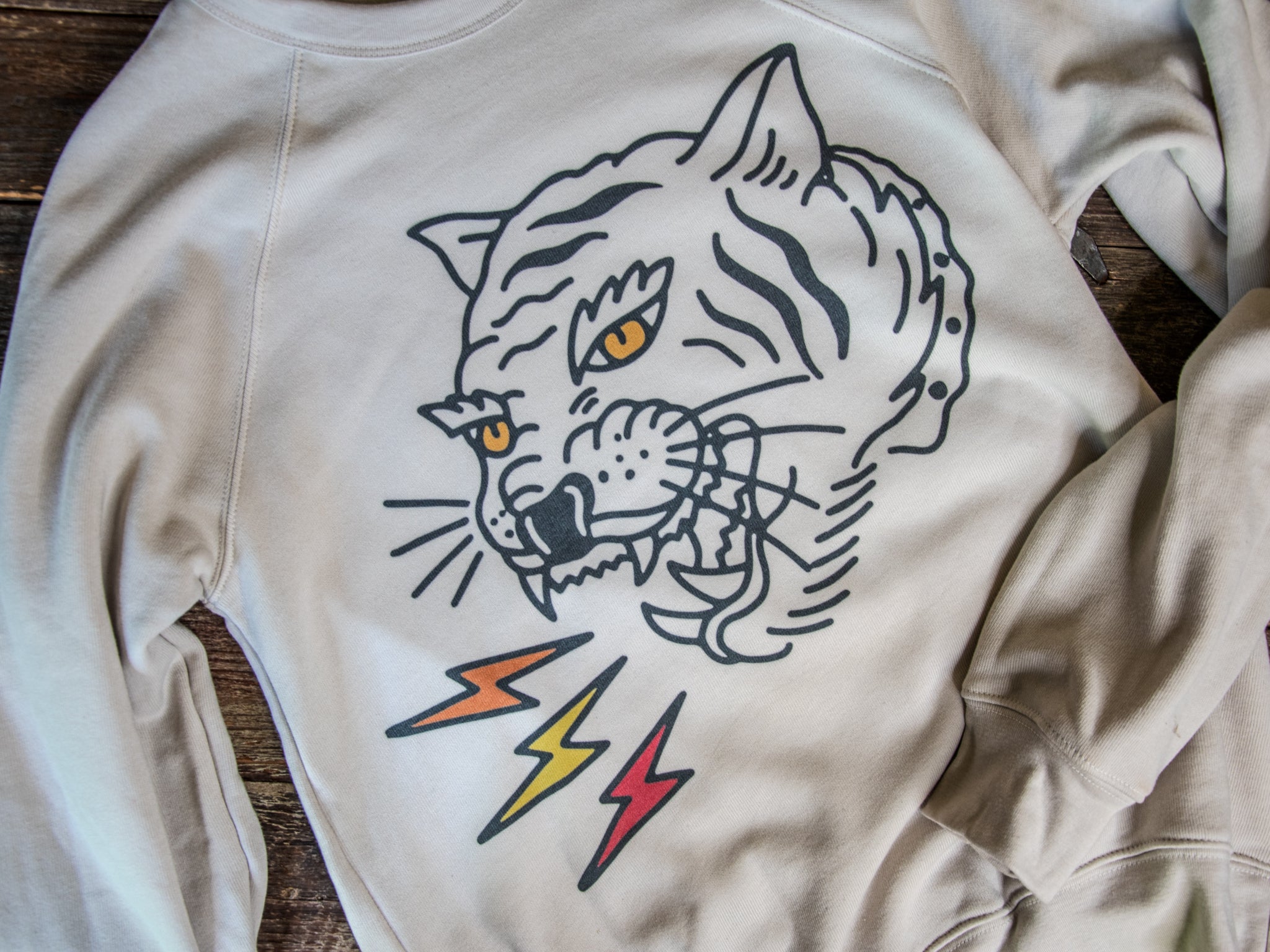 Handprinted Sweatshirt | Get 'Em Tiger | Unisex Tri-Blend |  Heather Dust