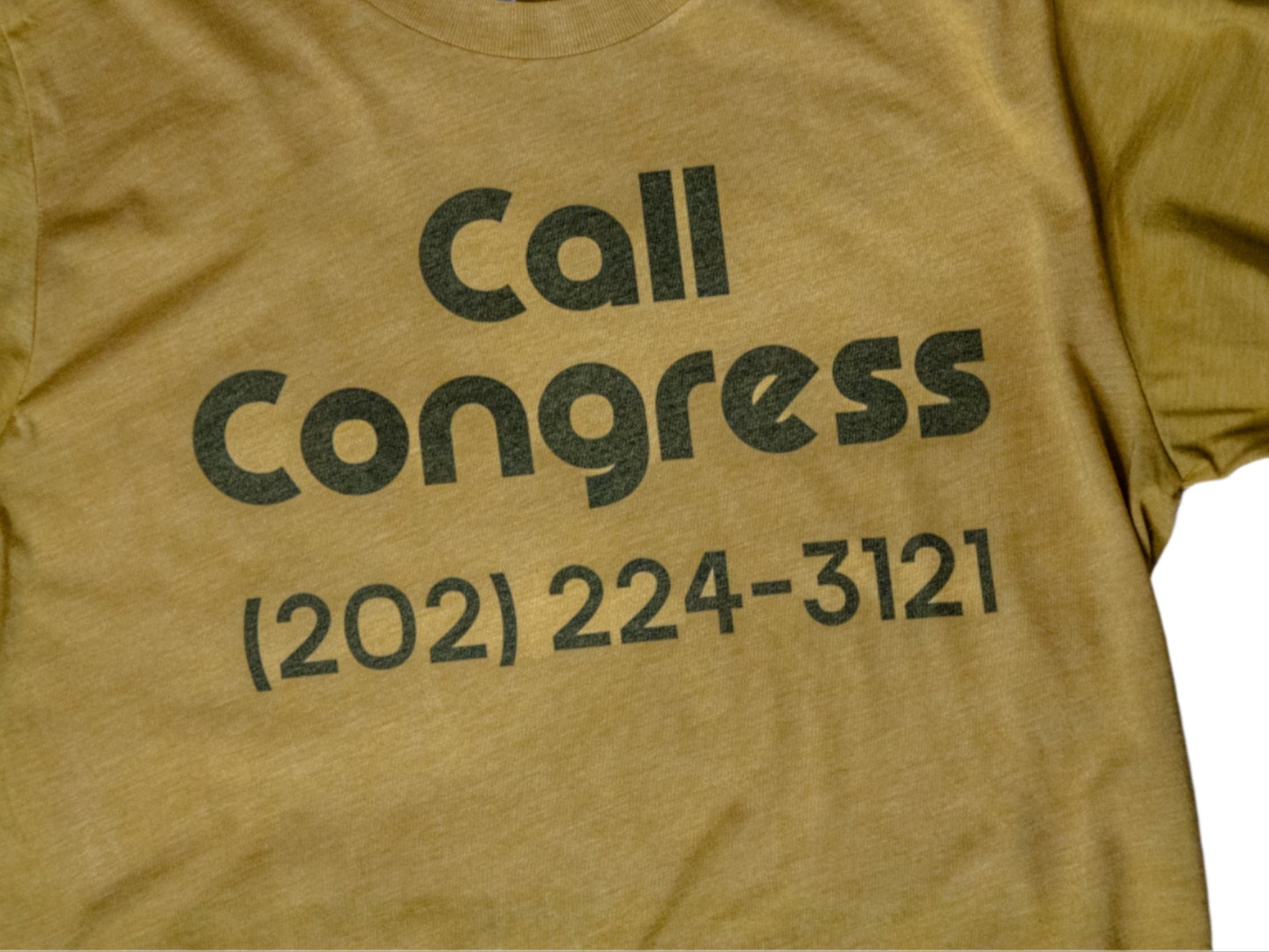 Handprinted T-shirt | Call Congress | Mustard Unisex Tri-Blend | Camp Blue