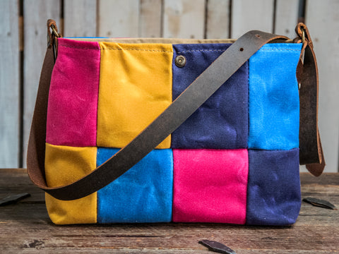 Ready to Ship | OOAK | Handmade Waxed canvas and leather Tote Bag | Patchwork Shortie | PW4