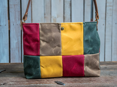 Ready to Ship | OOAK | Handmade Waxed canvas and leather Tote Bag | Patchwork Shortie | PW2