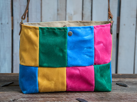 Ready to Ship | OOAK | Handmade Waxed canvas and leather Tote Bag | Patchwork Shortie | PW3