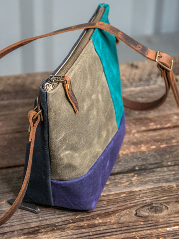 Ready to Ship | Handmade Leather and Waxed Canvas Tote bag | Small Minimalist | Four colorway patchwork