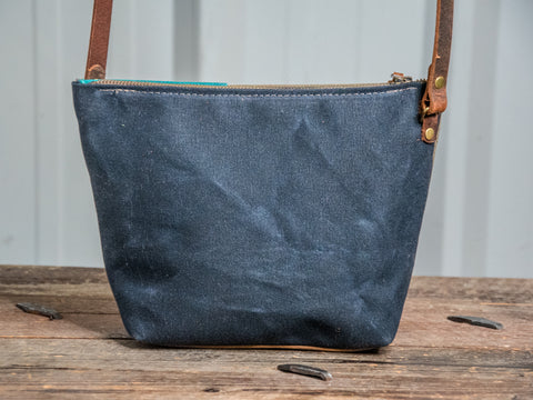 Ready to Ship | Handmade Leather and Waxed Canvas Tote bag | Small Minimalist | Four colorway patchwork