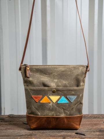 Ready to Ship | The MINI ML tote | Waxed Canvas and leather tote bag | Rainbow Triangles