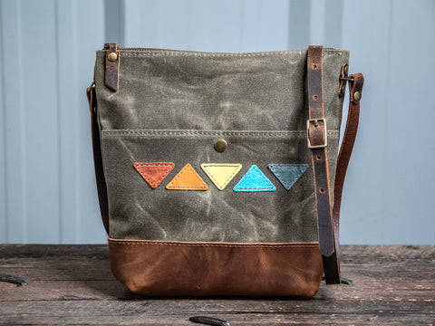 Ready to Ship | The MINI ML tote | Waxed Canvas and leather tote bag | Rainbow Triangles