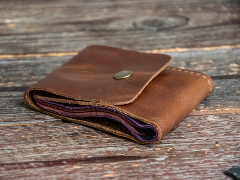 Ready to Ship | Leather Wallet | Leather Billfold Wallet | Tri - Toned Bourbon/Merlot/Purple