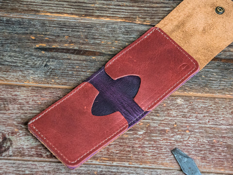 Ready to Ship | Leather Wallet | Leather Billfold Wallet | Tri - Toned Bourbon/Merlot/Purple