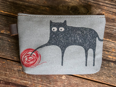 Meow | Hand printed MEDIUM Canvas Pouch