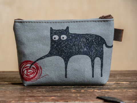 Meow | Hand printed MEDIUM Canvas Pouch