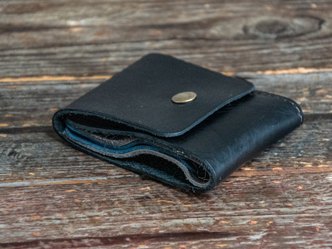 Ready to Ship | Leather Wallet | Leather Billfold Wallet | Tri - Toned Black/Blue/Wolf