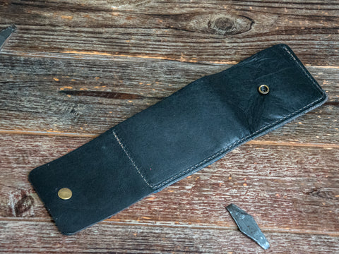 Ready to Ship | Leather Wallet | Leather Billfold Wallet | Tri - Toned Black/Blue/Wolf