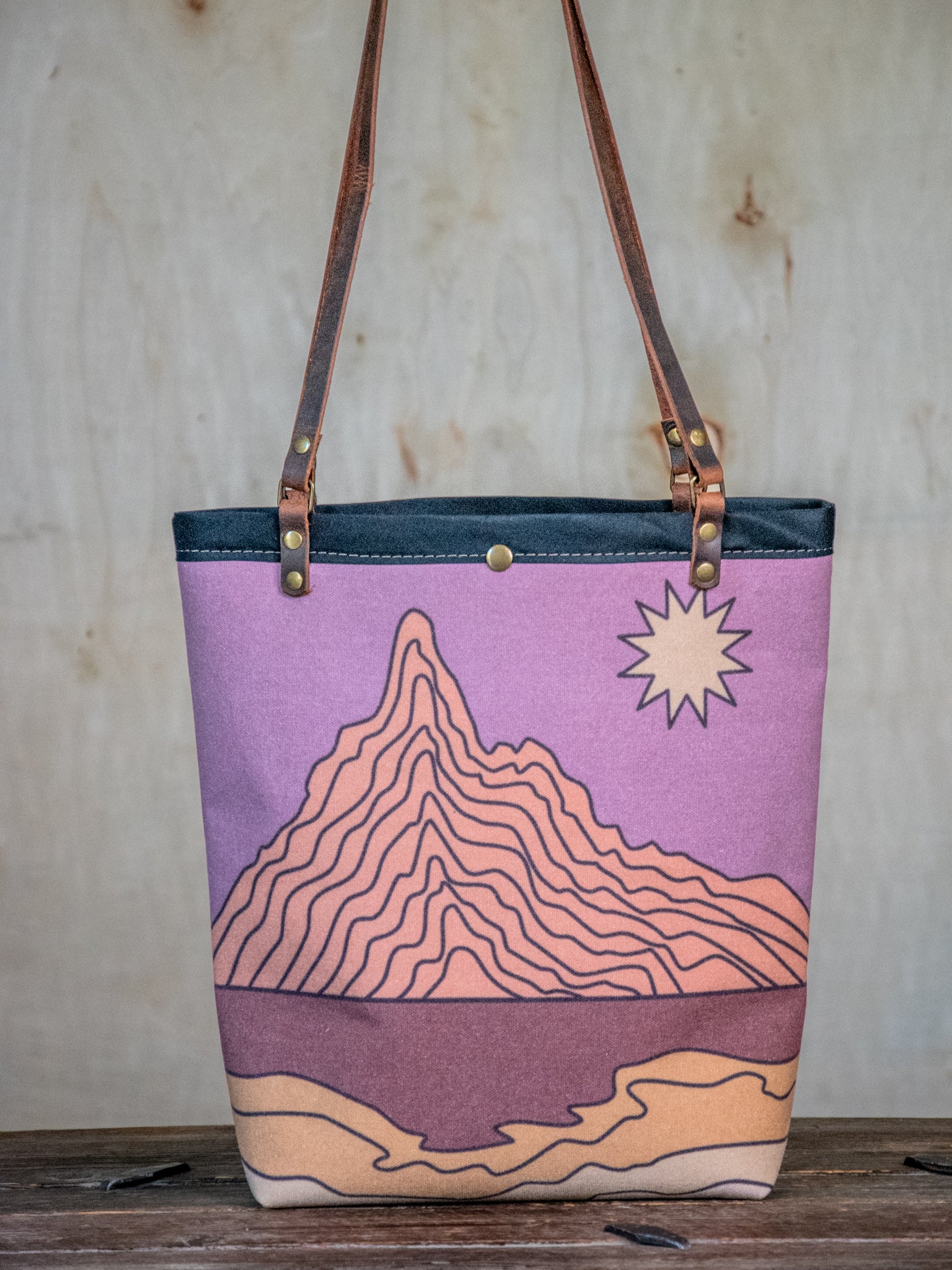 29 Palms |  Canvas and Leather tote bag  | Handprinted