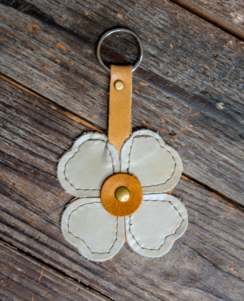 Handmade Leather Key Ring | Applique Flower | Ready to ship | One of a Kind