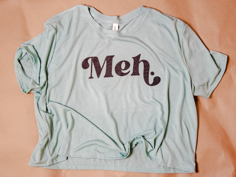 Handprinted T-shirt | Camp Blue | Meh | Dusty Blue |  Flowy Crop