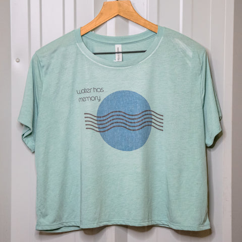 Handprinted T-shirt | Camp Blue | Water Has Memory | Dusty Blue |  Flowy Crop