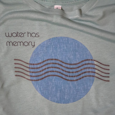 Handprinted T-shirt | Camp Blue | Water Has Memory | Dusty Blue |  Flowy Crop