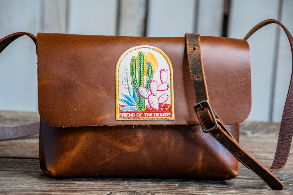One of a kind | Leather Mini Satchel Bag | Friend of the Desert Crossbody Bag | Antiquaria Embroidered Patch