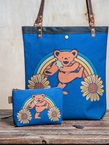 Canvas and Leather Tote Bag Rainbow's End | Handprinted