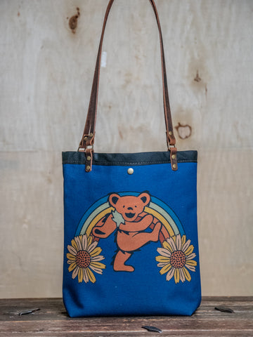 Canvas and Leather Tote Bag Rainbow's End | Handprinted