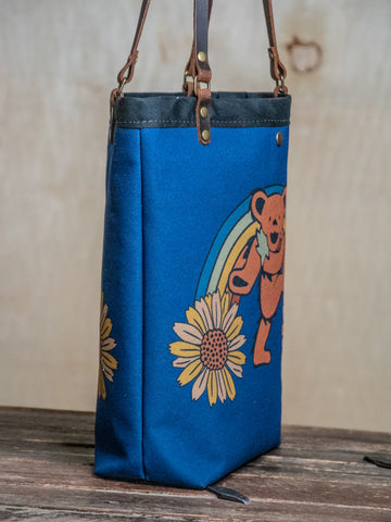 Canvas and Leather Tote Bag Rainbow's End | Handprinted