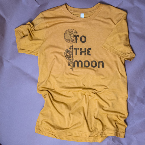 Handprinted T-shirt | Camp Blue | To the Moon! | Unisex Tri-Blend Mustard Tee