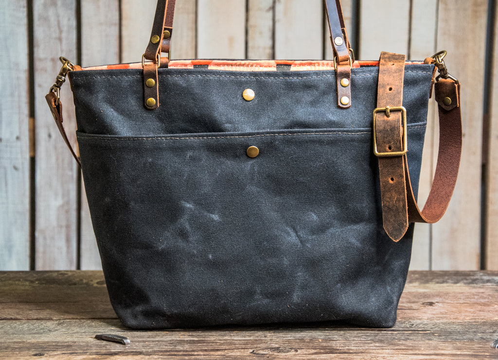 Ready To Ship | One of a Kind | Handmade Waxed canvas and Leather Tote Bag | Large Minimalist Waxed Canvas | F10