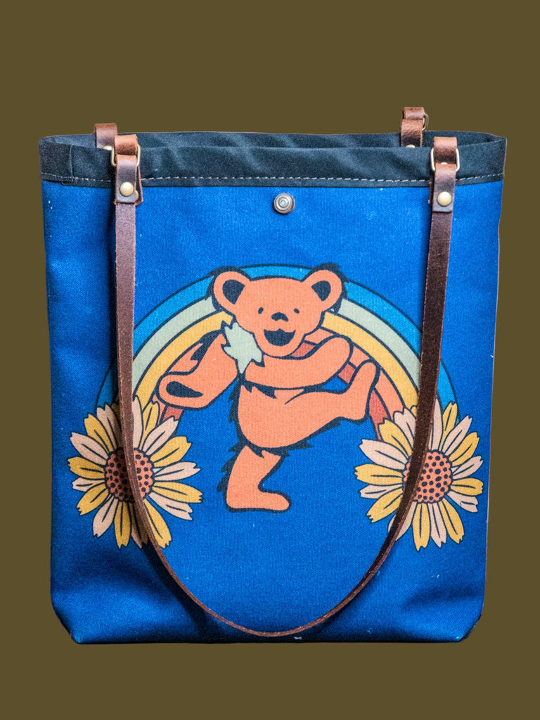 Canvas and Leather Tote Bag Rainbow's End | Handprinted