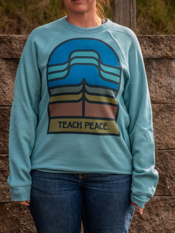 Handprinted Sweatshirt | Teach Peace |  Lagoon Blue