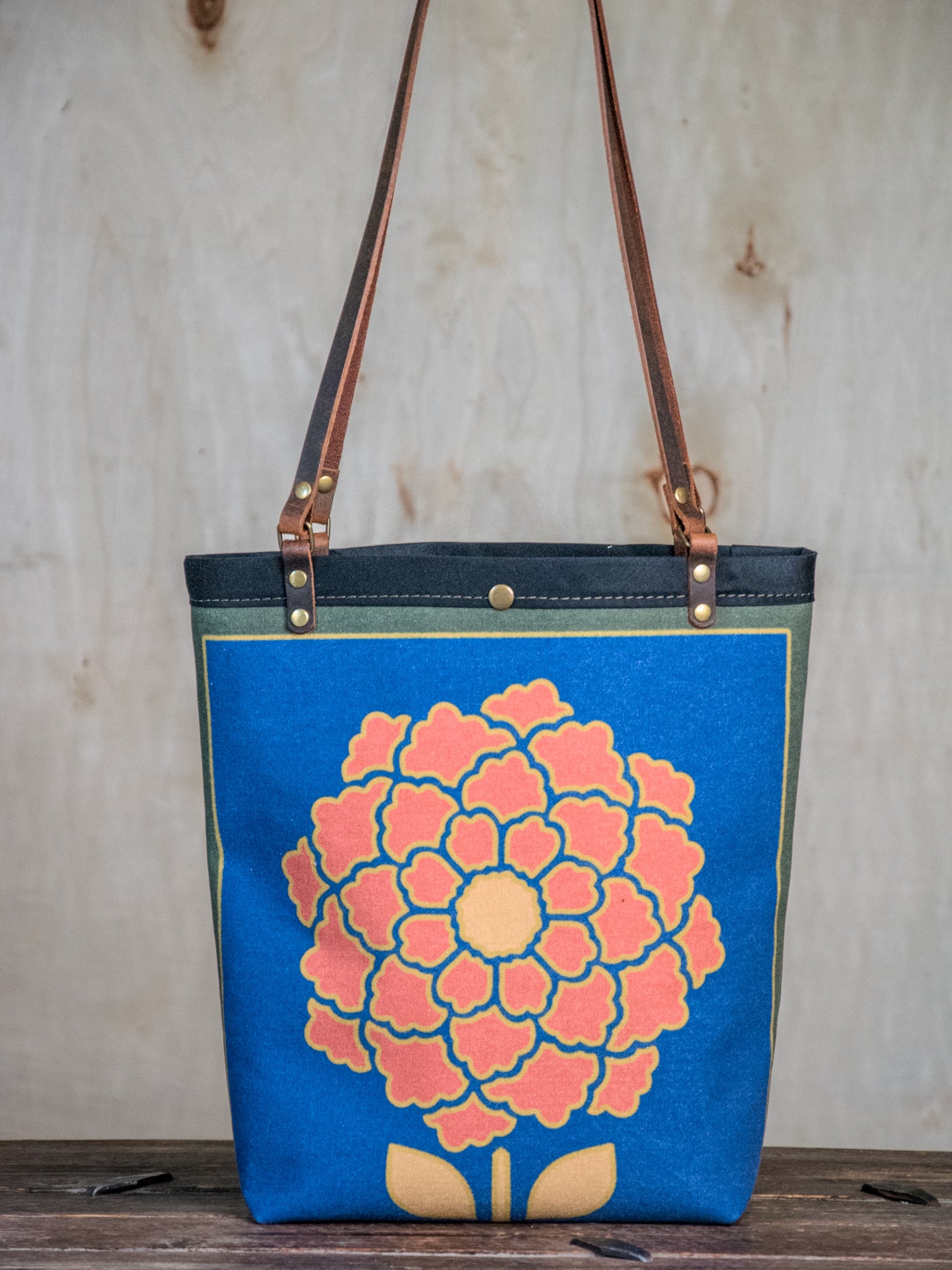 Blossom |  Canvas and Leather tote bag  | Handprinted