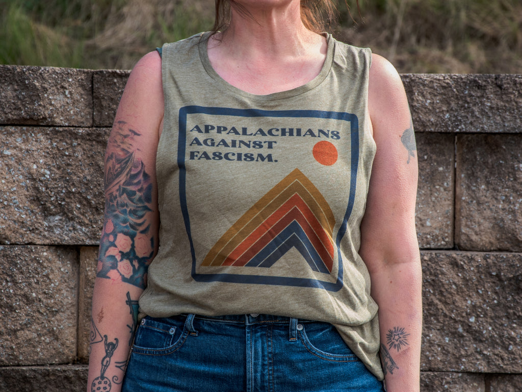 Made In Usa | Printed Muscle Tank | Olive | Appalachians Against Fascism