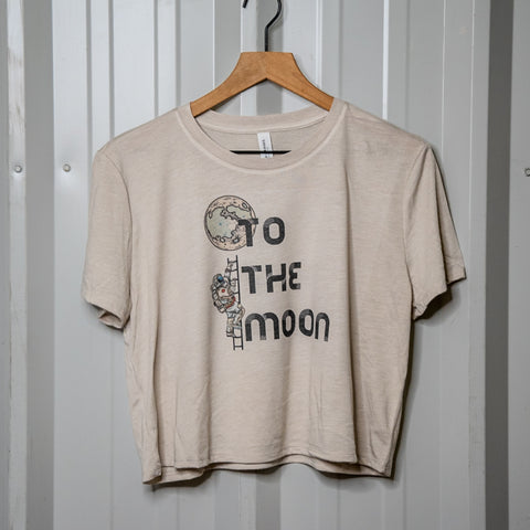 Handprinted T-shirt | Camp Blue | To The Moon | Oatmeal |  Flowy Crop