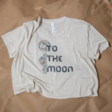 Handprinted T-shirt | Camp Blue | To The Moon | Oatmeal |  Flowy Crop