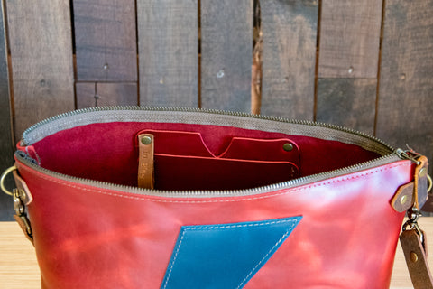 Limited Edition | Handmade Leather  Purse | The Stardust Bowler | Crossbody only| Crimson